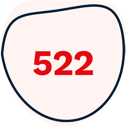 The image shows the number 522 in bold red text centred inside an irregular, hand-drawn black outline on a light pink background.