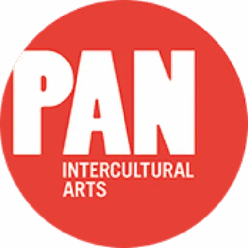 A red circle with bold white text reads PAN and smaller text below it reads INTERCULTURAL ARTS.