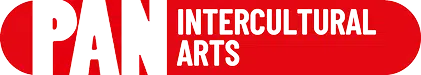 Red and white logo with the words PAN Intercultural Arts. PAN is in large bold white letters on a red background, with INTERCULTURAL ARTS in smaller capital letters to the right.