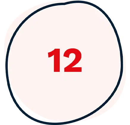 A large black circle with the number 12 in bold red font centred inside on a light background.