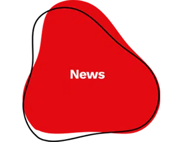 A red, irregular blob shape outlined in black with the word News in white, centred on a light grey background.